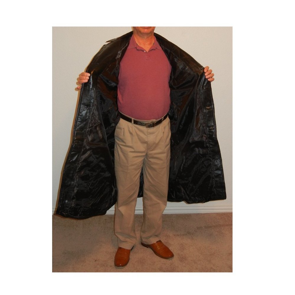 Men's Leather Trench Coat Long Overcoat Lined - Picture 4 of 7